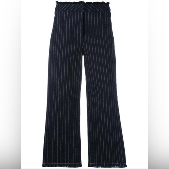 T BY ALEXANDER WANG NAVY WHITE STRIPED HIGH WAIST PANTS - Picture 2 of 6